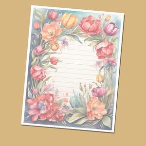 Tulips Design - Lined Stationery Paper (25 Sheets) 8.5 x 11 Premi…